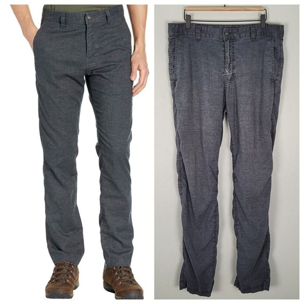 Prana Size 36x34 Furrow Pants Hemp Blend Slim Fit Lightweight Gray